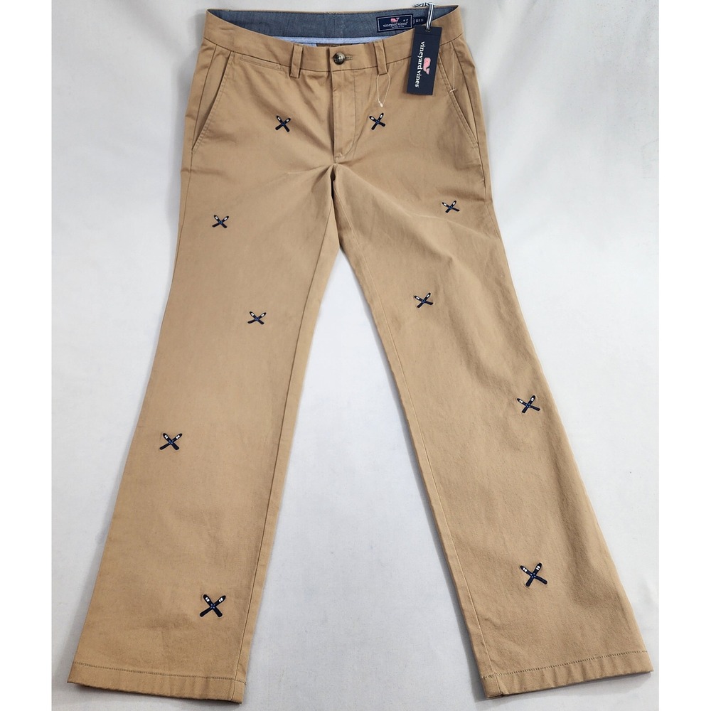 Vineyard Vines Breaker pants W 32 L 32 pocket zip embroidered ski beige $98 mens